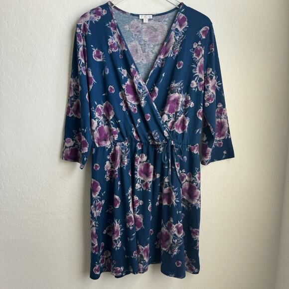 Charming Charlie Knit Floral Dress Blue Purple Wrap - Picture 2 of 9